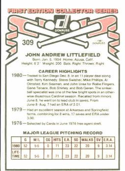 1981 Donruss #309 John Littlefield Back