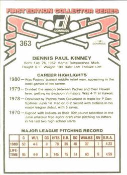 1981 Donruss #363 Dennis Kinney Back