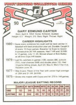 1981 Donruss #90 Gary Carter Back