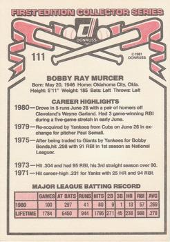 1981 Donruss #111 Bobby Murcer Back