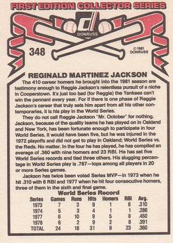 1981 Donruss #348 Reggie Jackson Back