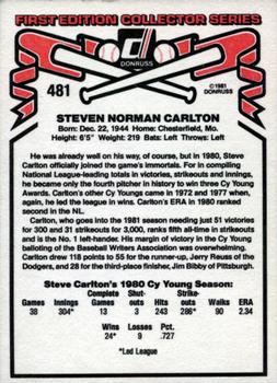 1981 Donruss #481 Steve Carlton Back