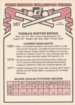 1981 Donruss #597 Tommy Boggs Back