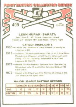 1981 Donruss #499 Lenn Sakata Back
