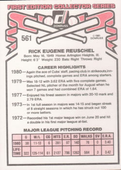 1981 Donruss #561 Rick Reuschel Back