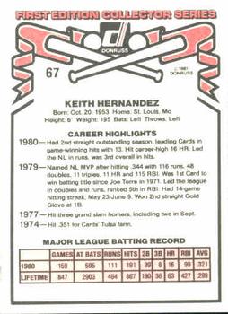 1981 Donruss #67 Keith Hernandez Back