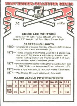 1981 Donruss #74 Ed Whitson Back