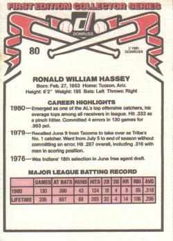 1981 Donruss #80 Ron Hassey Back