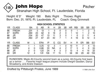 1989 Little Sun High School Prospects #18 John Hope Back