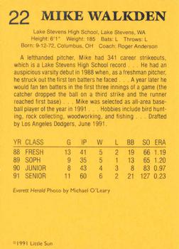 1991 Little Sun High School Prospects Gold #22 Mike Walkden Back
