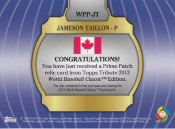 2013 Topps Tribute WBC - Prime Patches Orange #WPP-JT Jameson Taillon Back