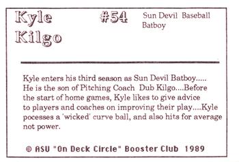 1989 Arizona State Sun Devils #NNO Kyle Kilgo Back