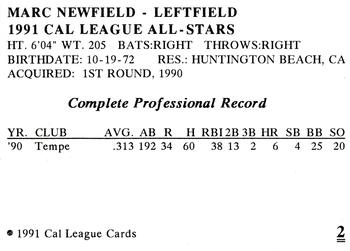 1991 Cal League All-Stars #2 Marc Newfield Back