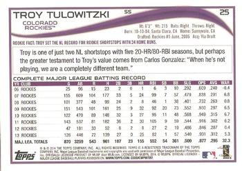 2014 Topps #25 Troy Tulowitzki Back