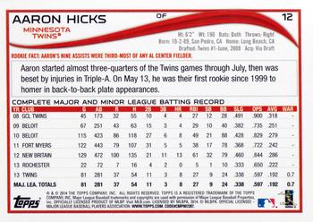 2014 Topps #12 Aaron Hicks Back