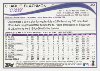 2014 Topps #20 Charlie Blackmon Back