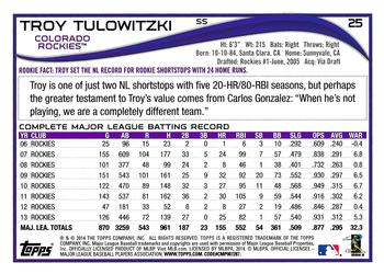2014 Topps #25 Troy Tulowitzki Back