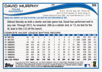 2014 Topps #39 David Murphy Back