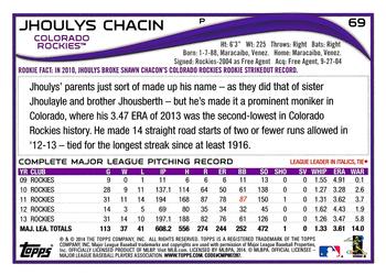 2014 Topps #69 Jhoulys Chacin Back