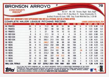 2014 Topps #78 Bronson Arroyo Back