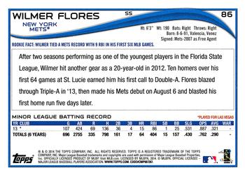 2014 Topps #86 Wilmer Flores Back