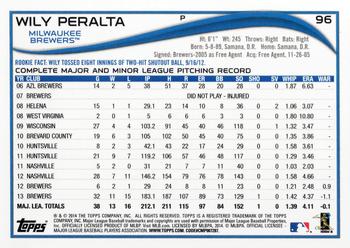 2014 Topps #96 Wily Peralta Back