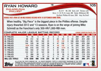 2014 Topps #105 Ryan Howard Back