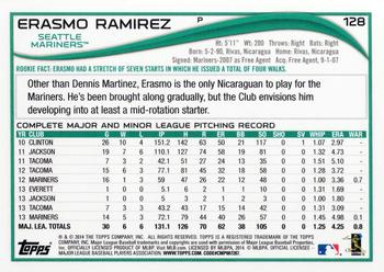 2014 Topps #128 Erasmo Ramirez Back