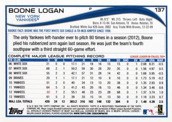 2014 Topps #137 Boone Logan Back