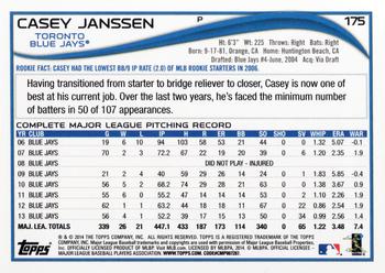 2014 Topps #175 Casey Janssen Back