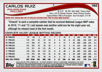 2014 Topps #182 Carlos Ruiz Back