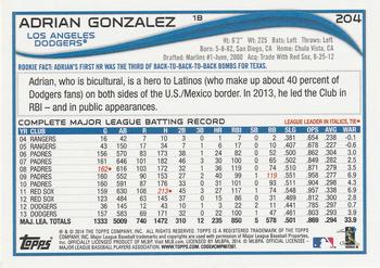 2014 Topps #204 Adrian Gonzalez Back