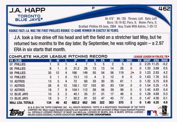 2014 Topps #462 J.A. Happ Back