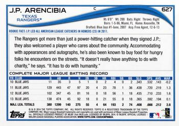 2014 Topps #627 J.P. Arencibia Back