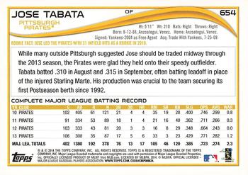 2014 Topps #654 Jose Tabata Back