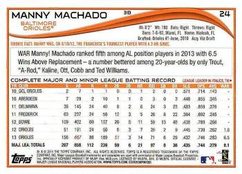 2014 Topps #24 Manny Machado Back