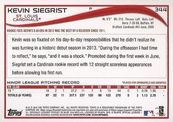 2014 Topps #344 Kevin Siegrist Back