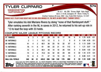 2014 Topps #574 Tyler Clippard Back