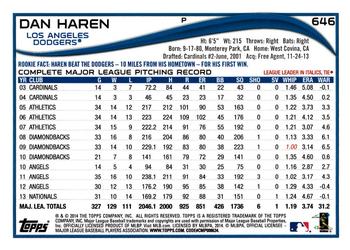 2014 Topps #646 Dan Haren Back