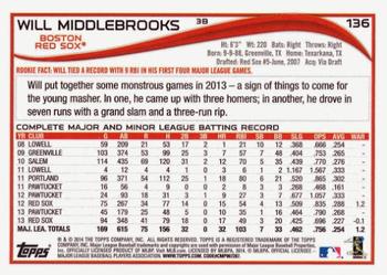 2014 Topps #136 Will Middlebrooks Back
