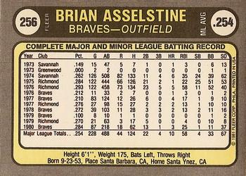 1981 Fleer #256 Brian Asselstine Back