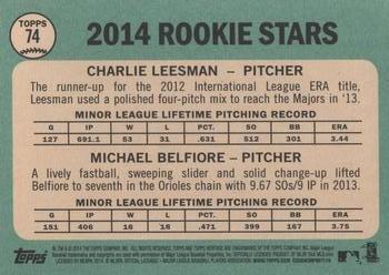 2014 Topps Heritage #74 White Sox/Orioles Rookie Stars (Charlie Leesman / Michael Belfiore) Back