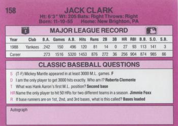1989 Classic #158 Jack Clark Back
