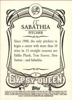 2014 Topps Gypsy Queen #5 CC Sabathia Back