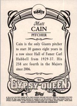 2014 Topps Gypsy Queen #94 Matt Cain Back