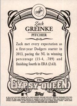 2014 Topps Gypsy Queen #196 Zack Greinke Back