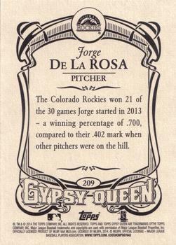 2014 Topps Gypsy Queen #209 Jorge De La Rosa Back