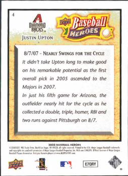 2008 Upper Deck Baseball Heroes #4 Justin Upton Back