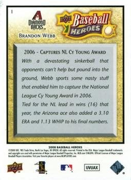 2008 Upper Deck Baseball Heroes #1 Brandon Webb Back
