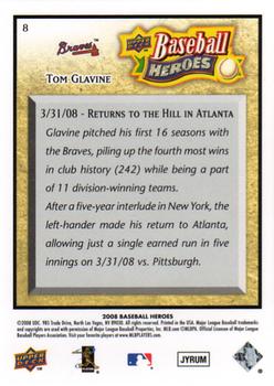 2008 Upper Deck Baseball Heroes #8 Tom Glavine Back